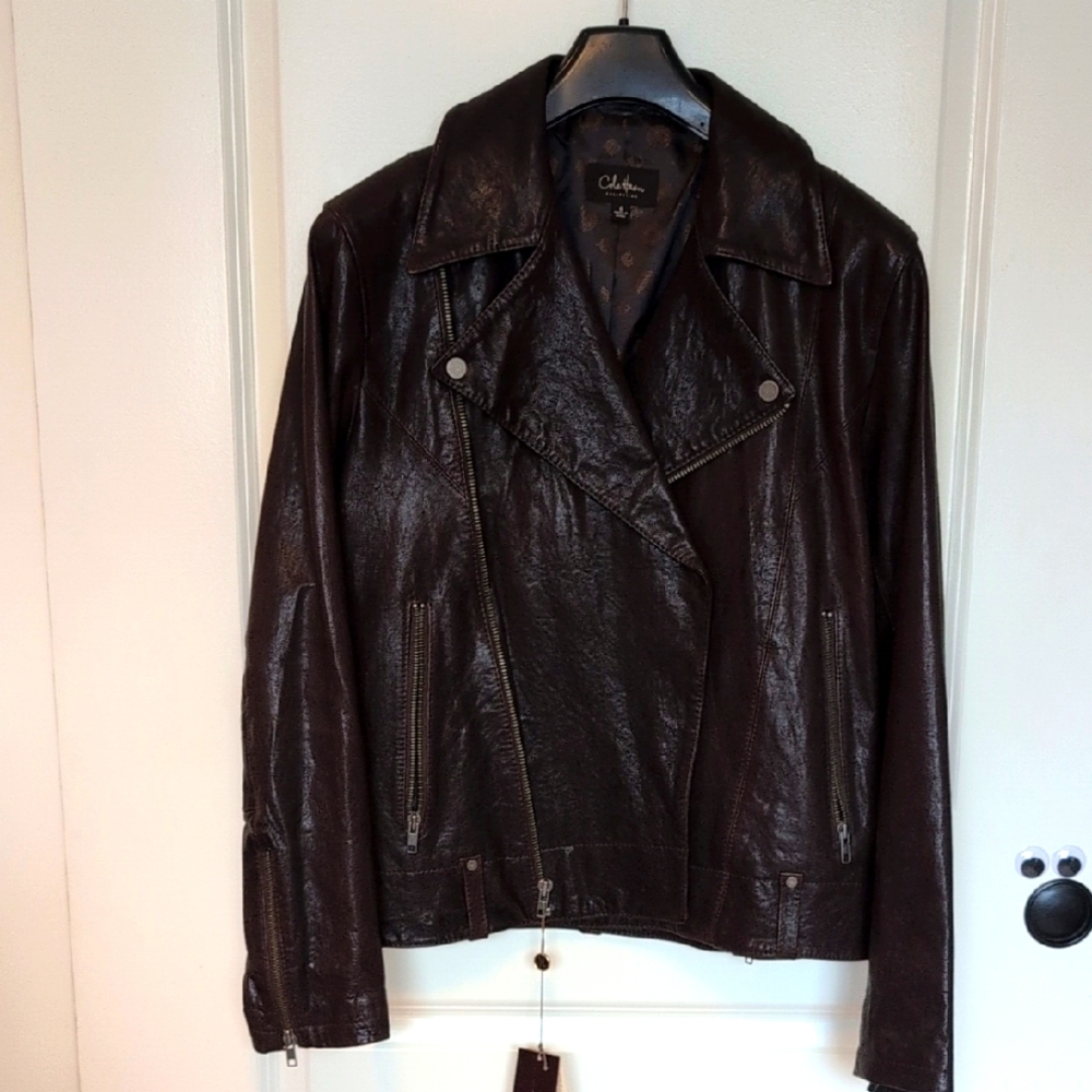 NWT Men's Cole Haan Dark Brown Leather Jacket - S